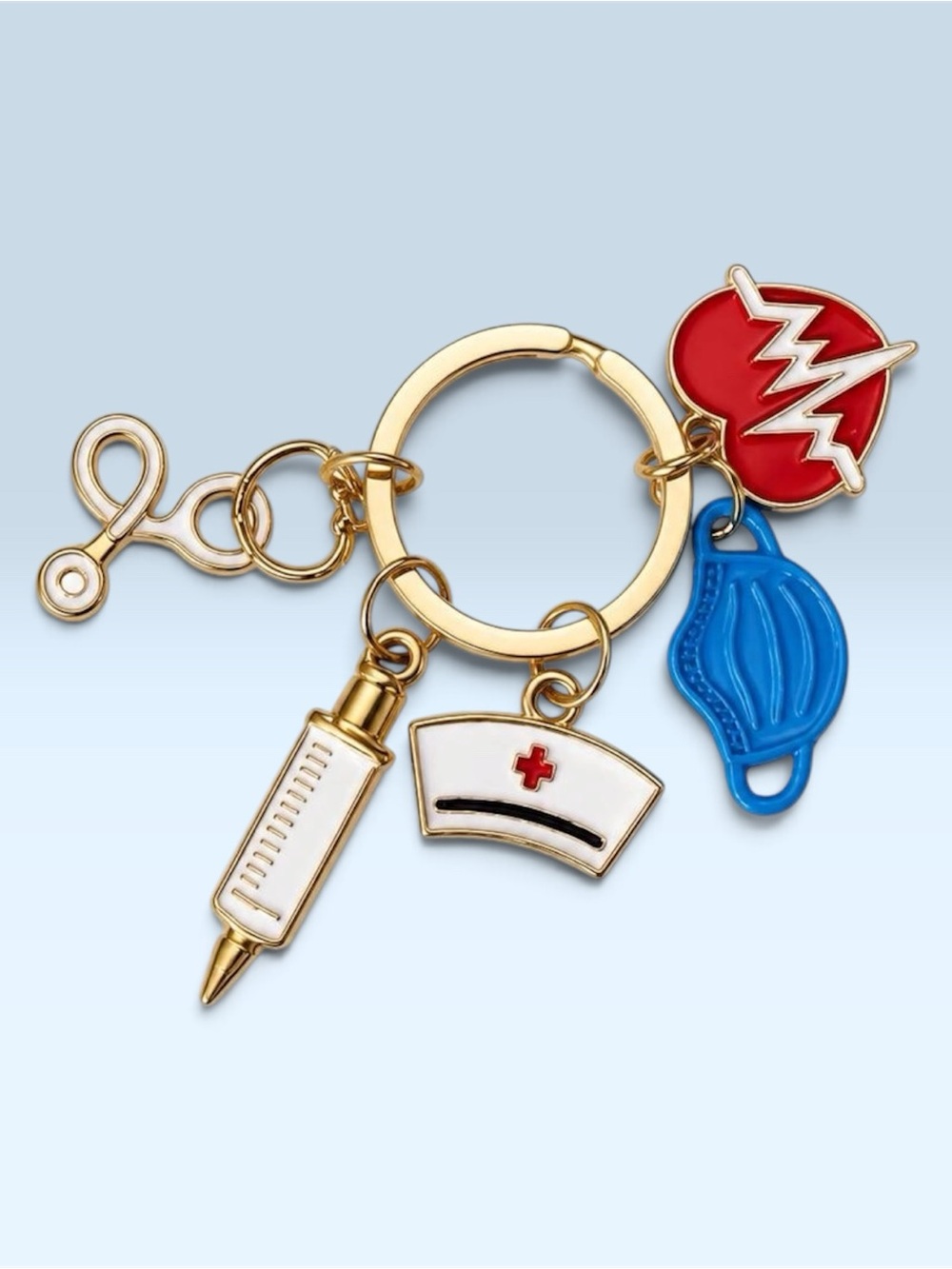 Medical Nurse Charm Keyring with Blue Mask and Red Accents